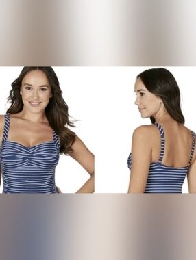 Nip Tuck Swim Navy/White/ Striped Navy Blue Tankini Top Size 8